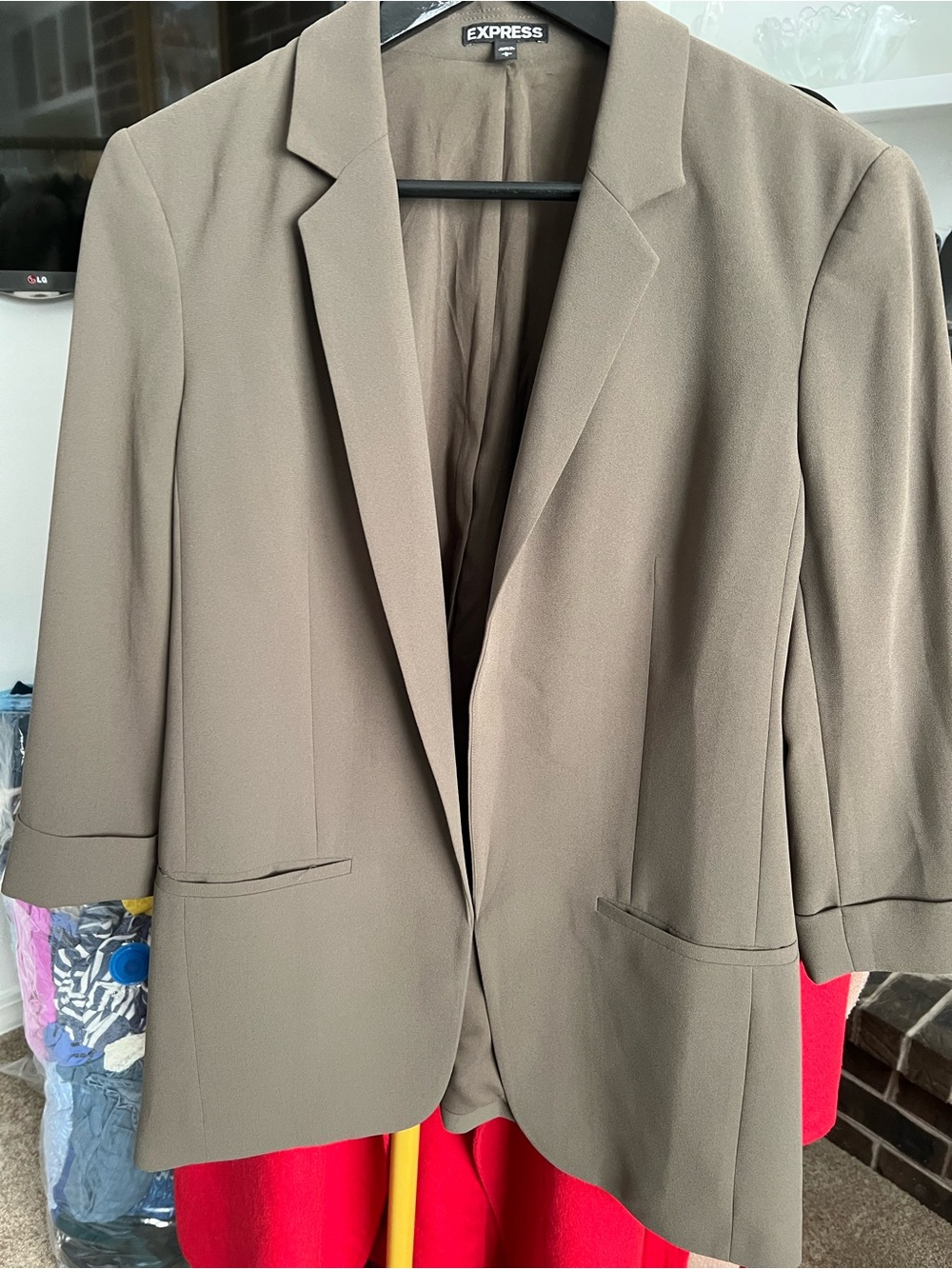 Express Olive Green Open-Front Blazer